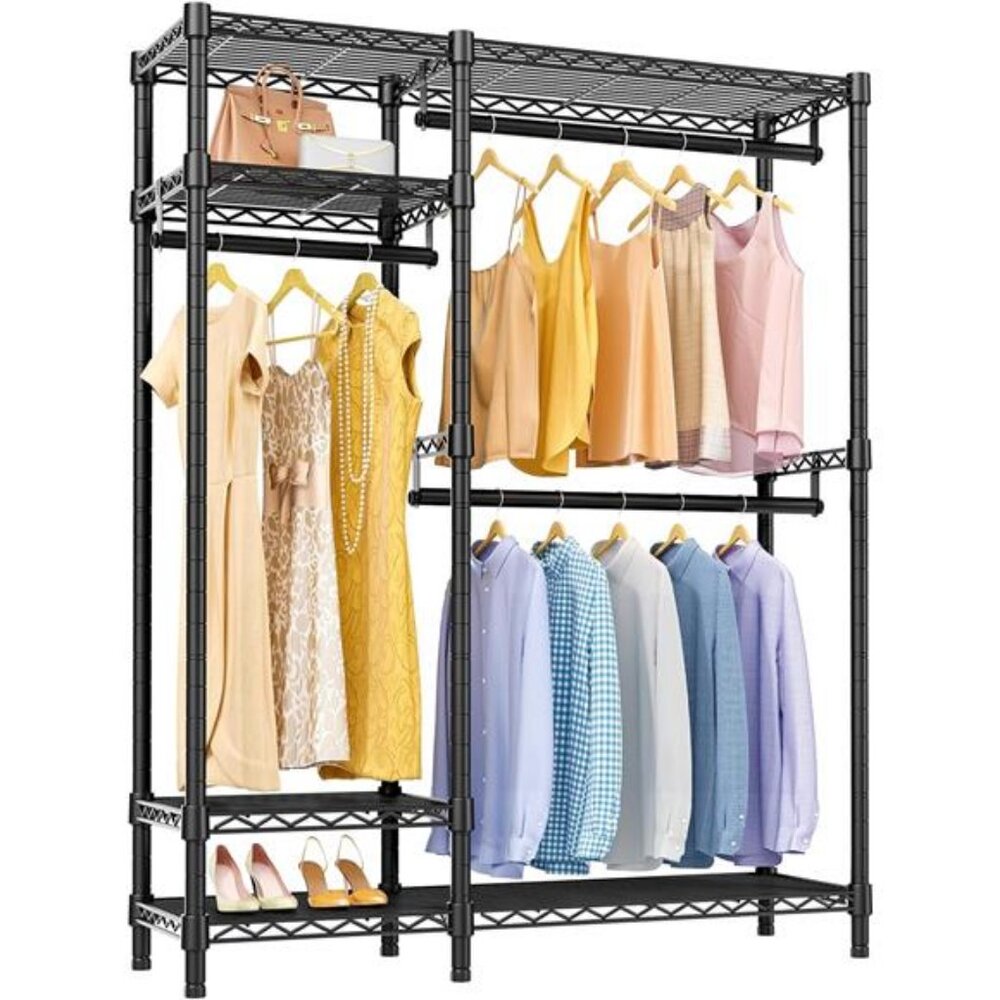 Garment Rack Metal Clothing Rack for Hanging Clothes, 4 Tiers Wire Shelving